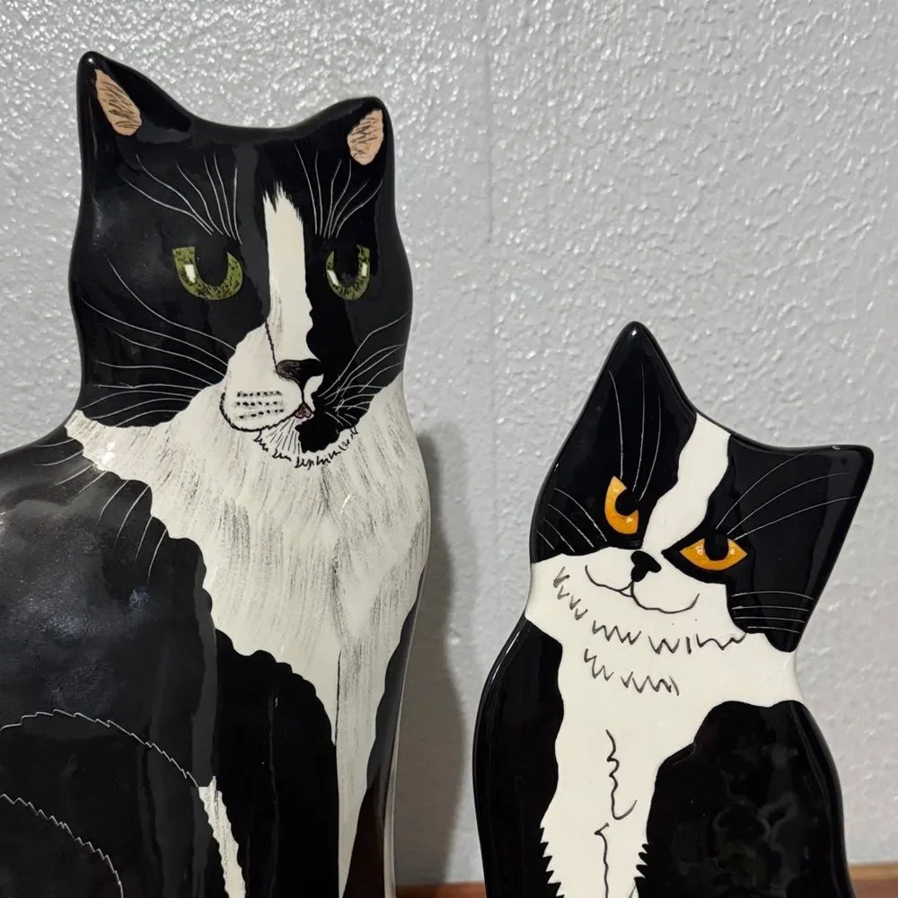 Ceramic Black White Tuxedo Cat Flower Vase by Cats By Nina Lyman Artist Decor